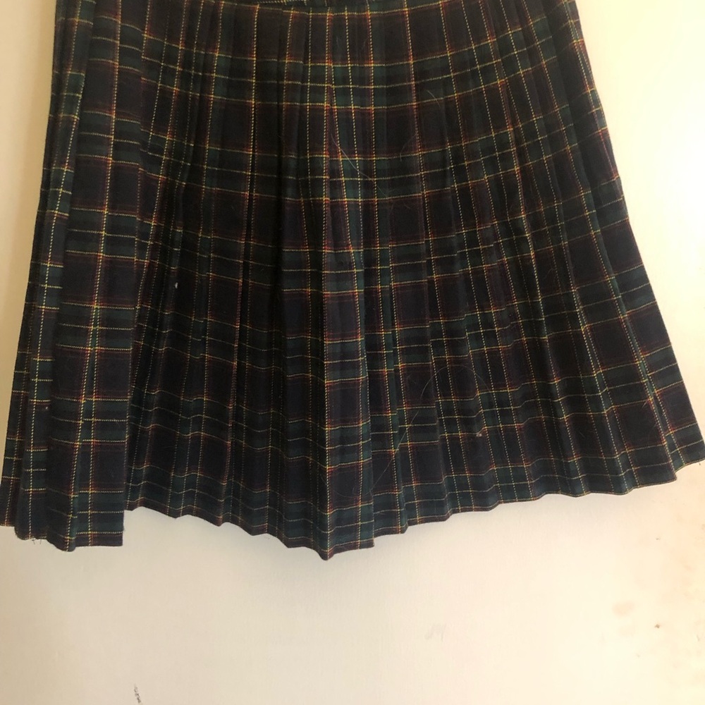 Plaid Pleated Skirt - Black and Green